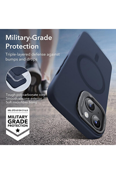 ESR IPhone 15 Plus Case - ESR Cloud Soft HaloLock Kickstand - Dark Blue