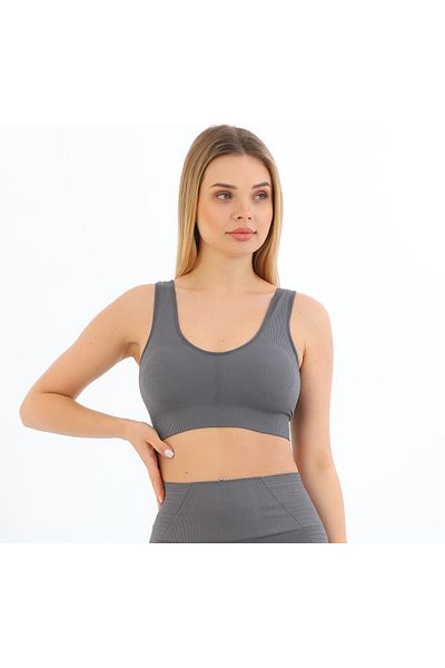 inkasole Thick Strap Padded Corded Crop Bustier 5704 Smoked