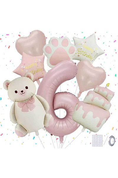 DÜVENCİ TİCARET Cream Bear Paw Cake Birthday Age Balloon Set with Foil Balloons