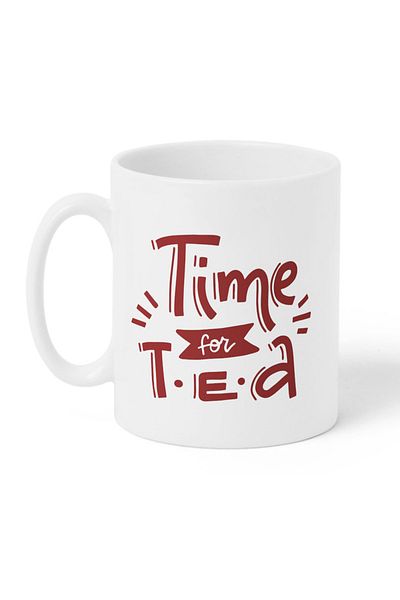 LOWHA 11 oz Ceramic Mug with Time For Tea Design