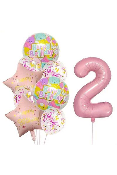 DÜVENCİ TİCARET Colorful Happy Birthday Printed Foil Age Balloon Set