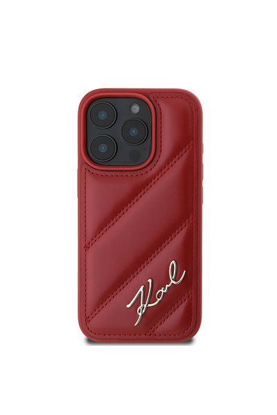 Karl Lagerfeld IPhone 16 Pro Case - Karl Lagerfeld Diagonal Quilted Script (KLHCP16LPQDSMGR) - Red