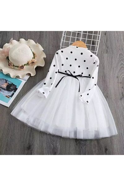 Şirin Şeyler Butiği Rochie cu mânecă lungă tutu umflat prințesă Linda Girl Albă