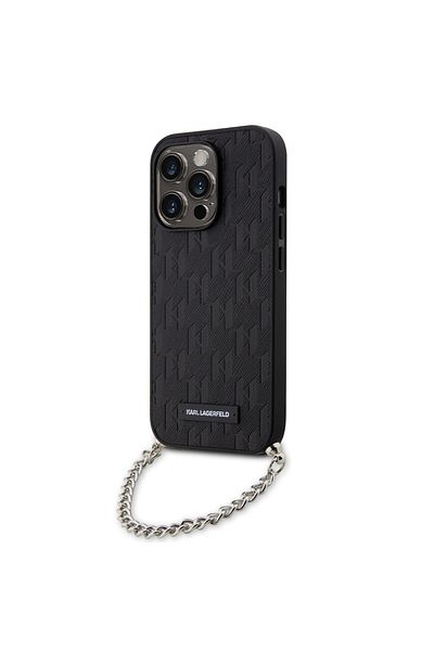Karl Lagerfeld Carcasă pentru iPhone 14 Pro - Karl Lagerfeld Saffiano Monogram Chain (KLHCP14LSACKLHPK) - Negru