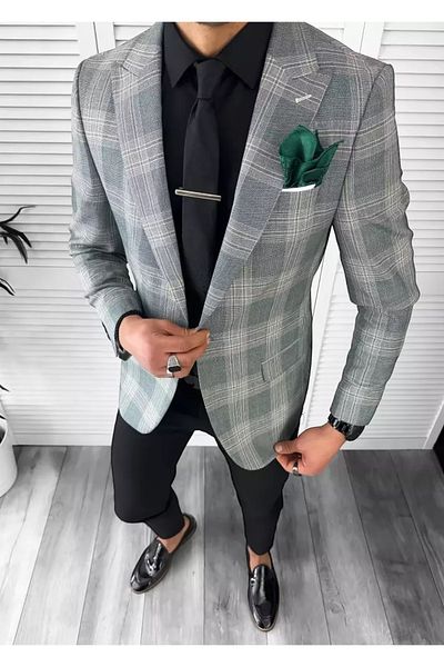 dehaine Sacou pentru barbati, slim fit, in carouri, 11811, verde