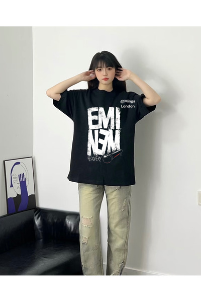 DEEFWEAR Black Eminem Microphone Printed Oversize Tshirt -Minga London