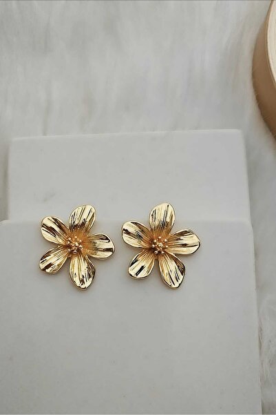 KYOLA DESİGN 5 Yapraklı Çiçek Gold Küpe