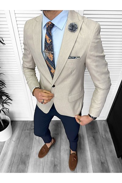 dehaine Sacou pentru barbati, slim fit, uni, 11851, bej