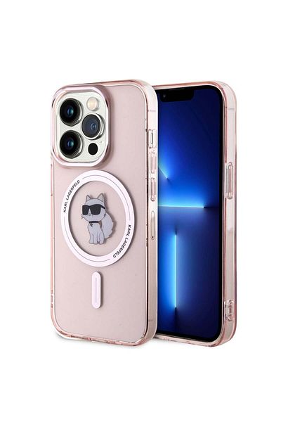 Karl Lagerfeld Carcasă pentru iPhone 15 Pro - Karl Lagerfeld IML MagSafe (KLHMP15LHFCCNOP) - Choupette roz