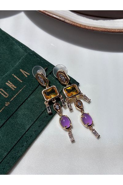 Miltonia Zircon Stone Purple Orange Dangle Stylish Earrings