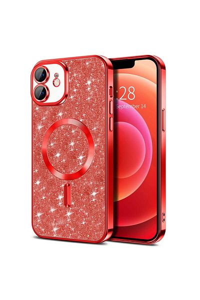 Techsuit IPhone 12 Case - Techsuit Luxury Glitter MagSafe - Red