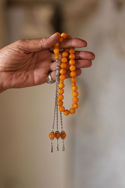dergah tesbih Şahin Ağğa Series Squeezed Amber Silver Prayer Beads