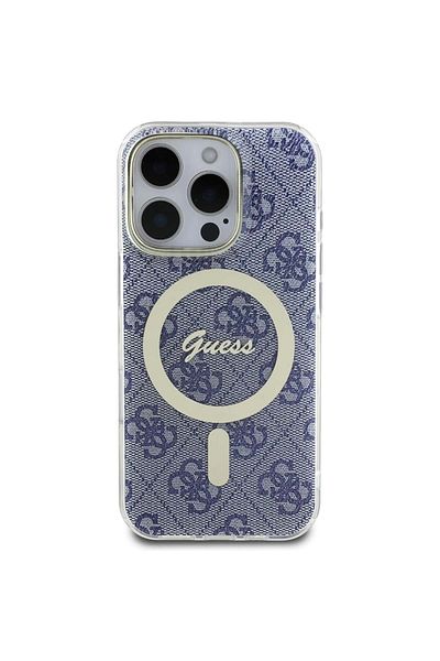 Guess Carcasă pentru iPhone 16 - Guess IML 4G MagSafe (GUHMP16SH4STB) - Albastră