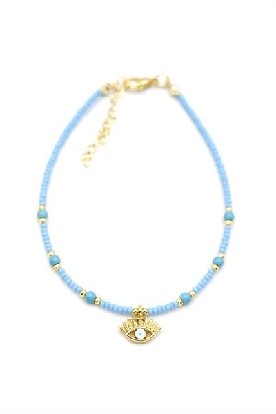 MENESSA Beaded Eye Anklet - Turquoise