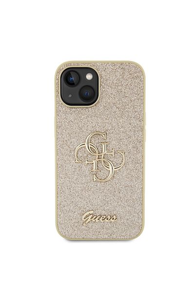 Guess Case for iPhone 15 - Guess Glitter Script Big 4G (GUHCP15SHG4SGD) - Gold
