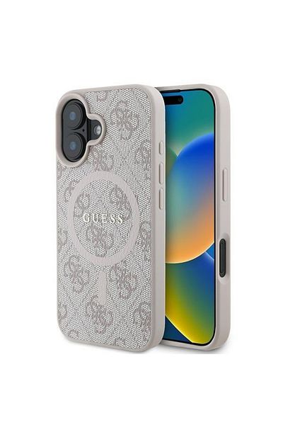 Guess Case for iPhone 16 Plus - Guess 4G Ring Classic Logo MagSafe (GUHMP16MG4GFRP) - Pink