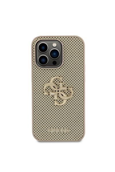 Guess Case for iPhone 15 Pro Max - Guess Leather Perforated 4G (GUHCP15XPSP4LGD) - Gold