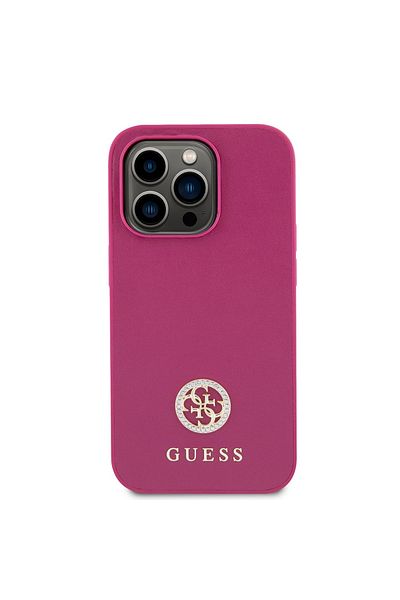 Guess IPhone 15 Pro Case - Guess Strass Metal Logo (GUHCP15LPS4DGPP) - Pink