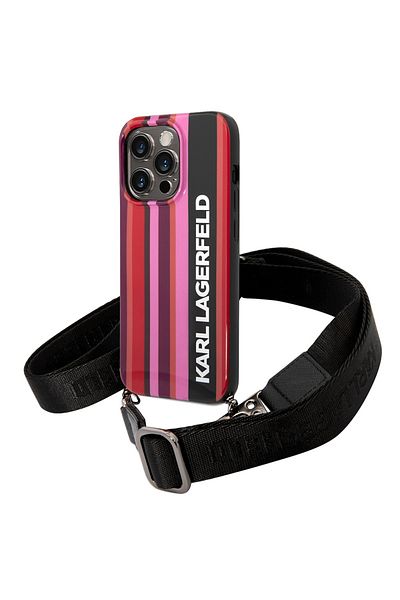 Karl Lagerfeld IPhone 14 Pro Case - Karl Lagerfeld Hardcase with Strap (KLHCP14LSTSTP) - Pink Color Stripes