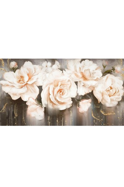 ve Tablou Canvas, Flori albe, abstract, culori 90x50 cm, Rama lemn, Multicolor