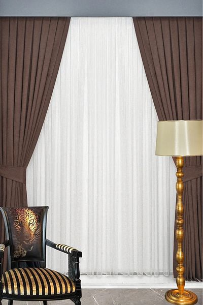 Wowlays Home Кафяв плисиран кадифен плат за завеси с високо качество, единично крило