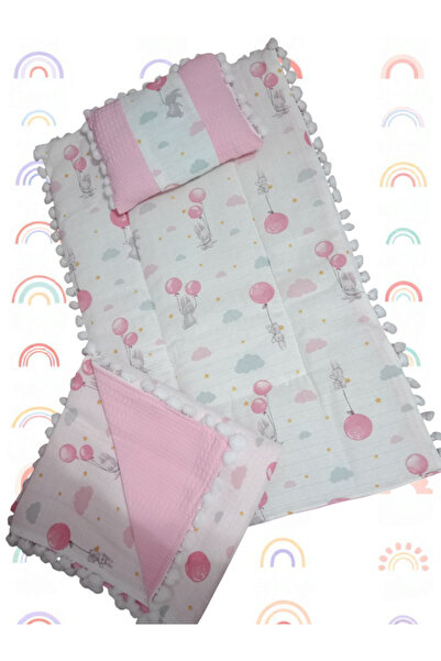 Home طقم مكون من 3 قطع من قماش القطن الموسلين ذو الجوانب المزدوجة مع بوم بوم