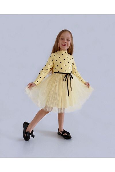 Şirin Şeyler Butiği Linda Fata Printesa Tutu Pufoasa Rochie mânecă lungă Buline Lycra Flexibil Tulle Galben