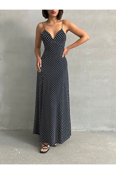 BEJNA Schwarzes gepunktetes Maxikleid für Damen mit Trägern