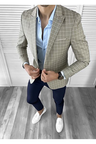 dehaine Men's slim fit checked jacket, 606, grey