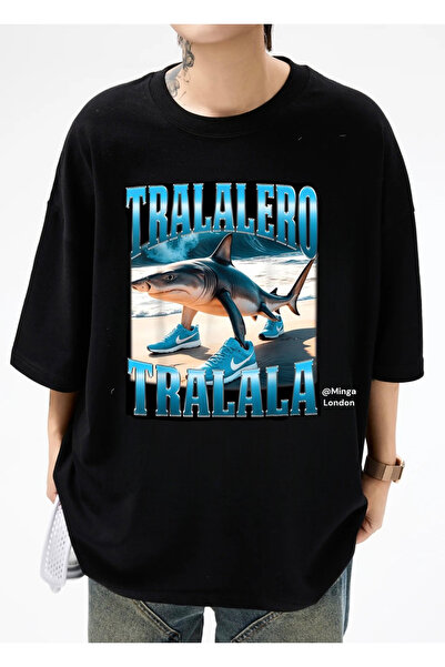 DEEFWEAR Black Tung Tung Shark Printed Oversize Tshirt -Minga London