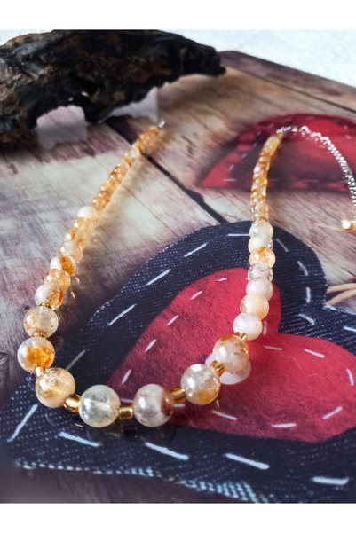 ayrestyle Citrine Natural Stone Adjustable Long Women's Necklace 54 cm - Special Design Money, Prosperity and Abundance Necklace
