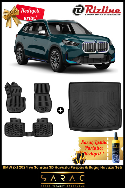 Rizline BMW iX1 2024 ve Sonrası Havuzlu Paspas & Bagaj Havuzu Seti+HEDİYELİ!