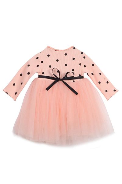Şirin Şeyler Butiği Linda Bebeluş Fetiţă Copil Prinţesă Rochie Tutu Puanti Mânecă Lungă Lycra Elastic Somon