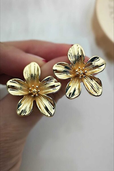 KYOLA DESİGN 5 Yapraklı Çiçek Gold Küpe