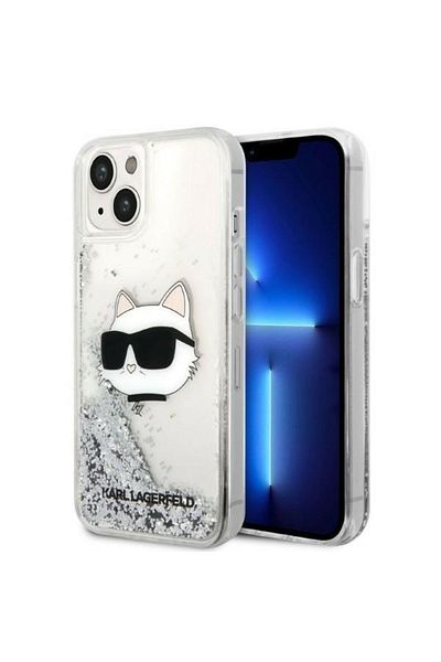 Karl Lagerfeld Carcasă pentru iPhone 14 Plus - Karl Lagerfeld Hardcase Glitter (KLHCP14MLNCHCS) - Cap de Choupette argintiu