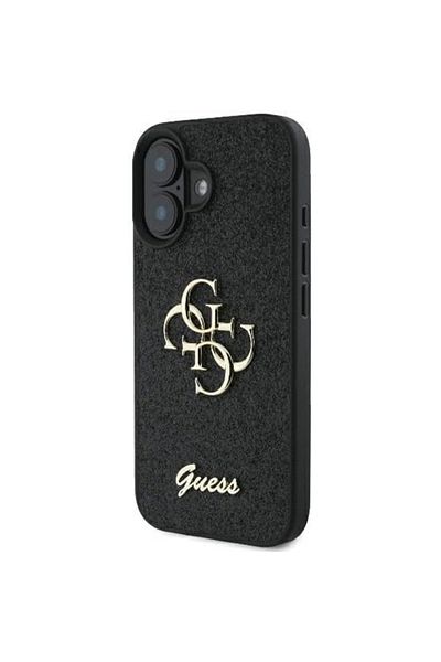 Guess Case for iPhone 16 Plus - Guess Glitter Fixed Big 4G (GUHCP16MHG4SGK) - Black