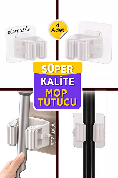 KCA HOME Yapışkanlı Pratik Mop Askısı Mop Sap Tutucu 4 Adet