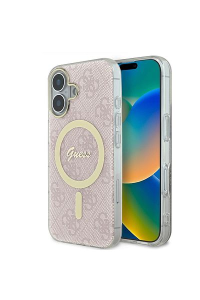 Guess Case for iPhone 16 - Guess IML 4G MagSafe (GUHMP16SH4STP) - Pink