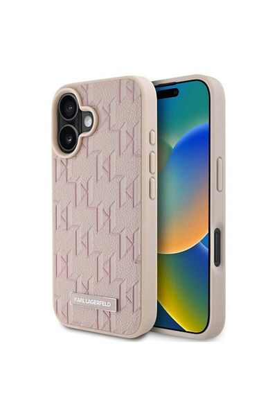 Karl Lagerfeld Husă pentru iPhone 16 - Karl Lagerfeld din piele MagSafe (KLHMP16SPKHPORPP) - Ștampilare la cald roz