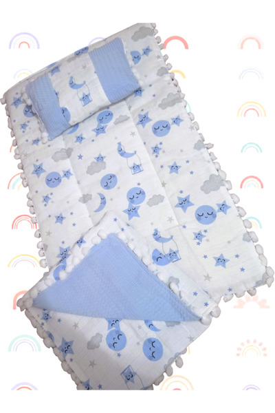 Home طقم مكون من 3 قطع من قماش القطن الموسلين ذو الجوانب المزدوجة مع بوم بوم