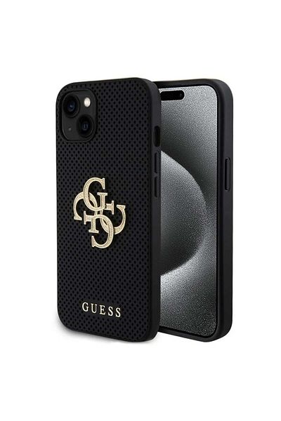 Guess Case for iPhone 15 - Guess Leather Perforated 4G (GUHCP15SPSP4LGK) - Black
