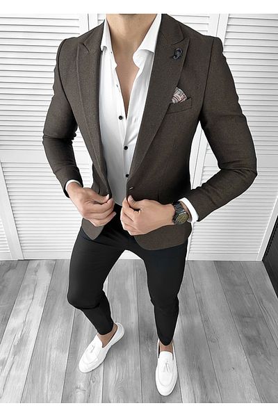 dehaine Sacou pentru barbati, slim fit, uni, 11785, maro