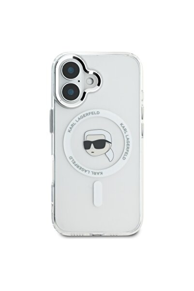 Karl Lagerfeld Θήκη για iPhone 16 - Karl Lagerfeld IML MagSafe (KLHMP16SHLSKIH) - Λευκή Μεταλλική Κεφαλή Karl`s