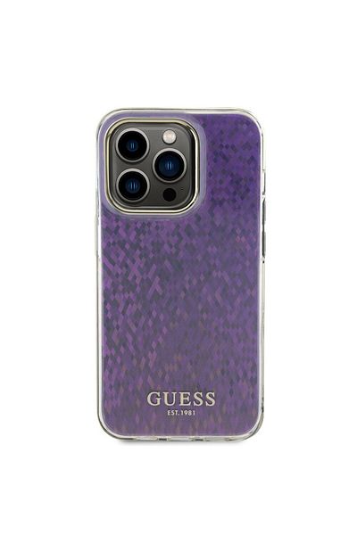 Guess Case for iPhone 15 Pro - Guess Hardcase IML Faceted Mirror Disco Iridescent (GUHCP15LHDECMP) - Pink