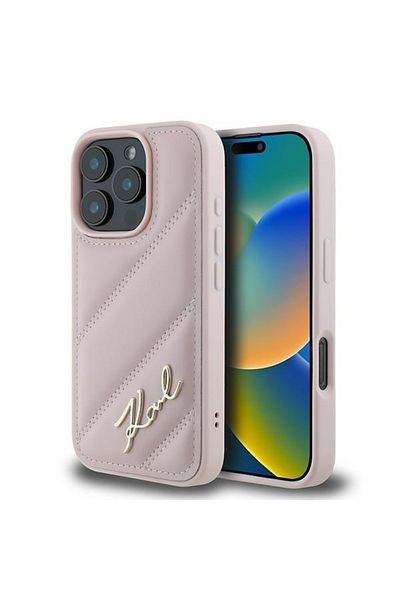 Karl Lagerfeld Carcasă pentru iPhone 16 Pro Max - Karl Lagerfeld Diagonal Quilted Script (KLHCP16XPQDSMGP) - Roz