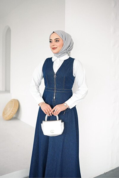 Cardella Women's Zipper Detailed Denim Vest Skirt Set Double Jean Set