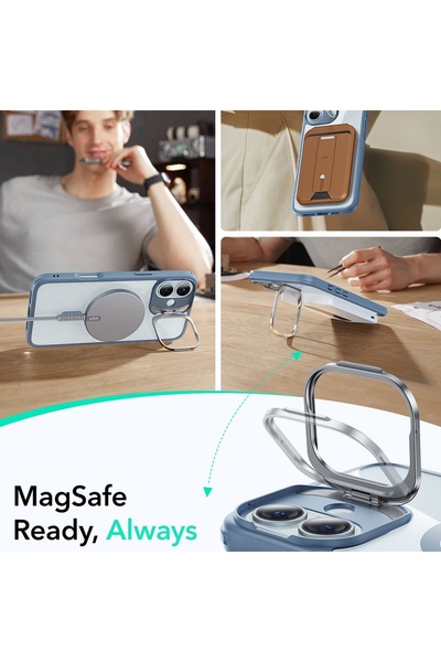 ESR IPhone 16 Case - ESR Classic Hybrid HaloLock Kickstand - Clear Blue