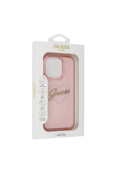 Guess Case for iPhone 16 Pro - Guess Hardcase IML Heart (GUHCP16LHCHGSPP) - Pink