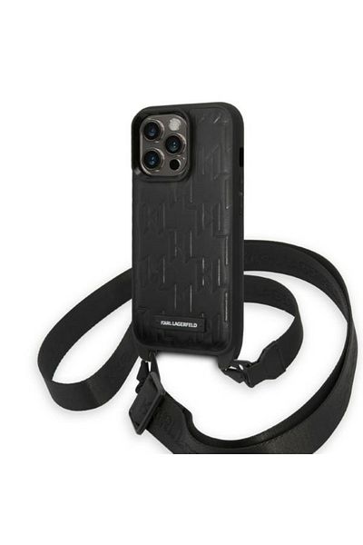 Karl Lagerfeld IPhone 14 Pro Case - Karl Lagerfeld Hardcase with Strap (KLHCP14LSTMMK) - Monogram Plaque Logo