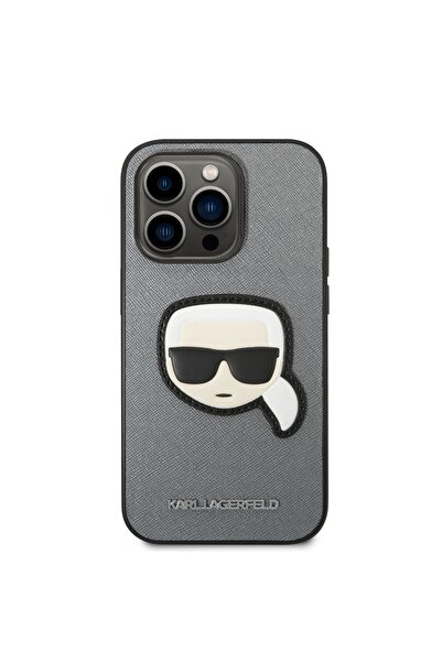 Karl Lagerfeld Carcasă pentru iPhone 14 Pro - Karl Lagerfeld Saffiano (KLHCP14LSAPKHG) - Cap de Karl argintiu
